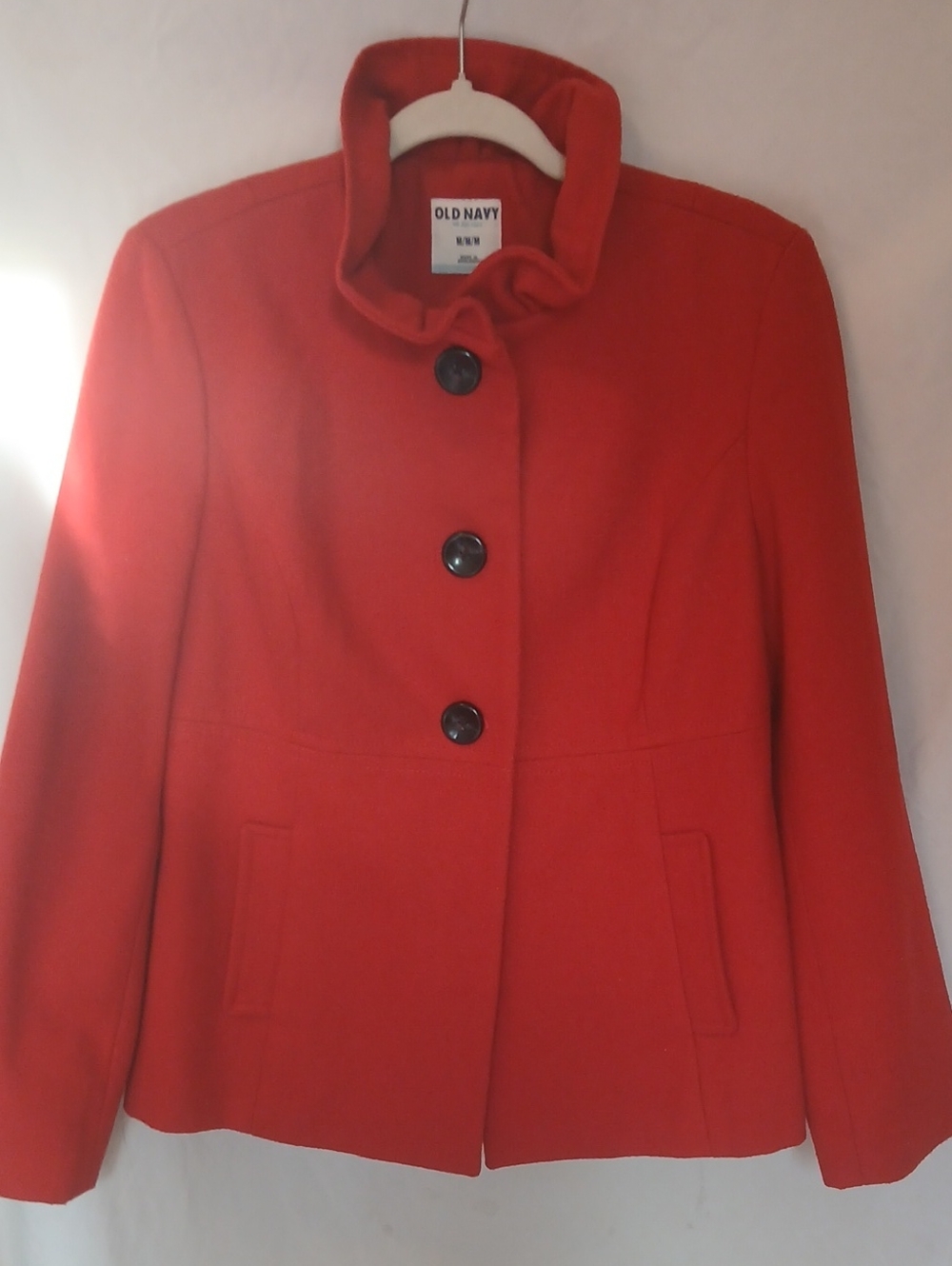 Old Navy Women's Bright Red Pea Coat with Stand Collar